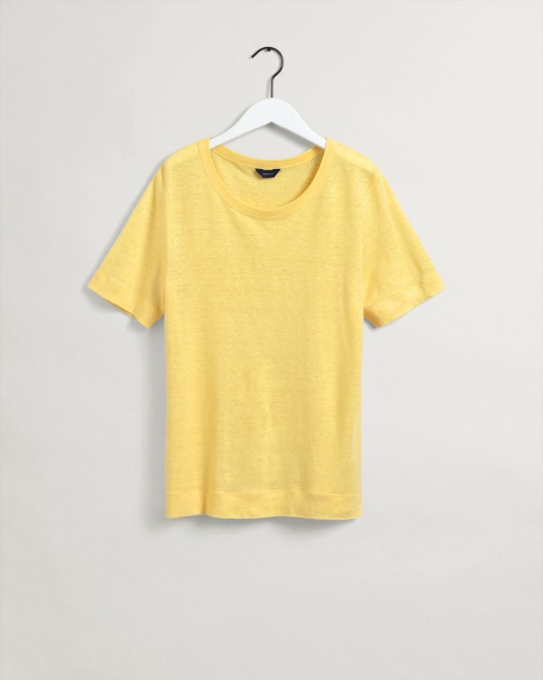 Gant Linen Women's T-shirts Yellow | WgfGNctJqdZ