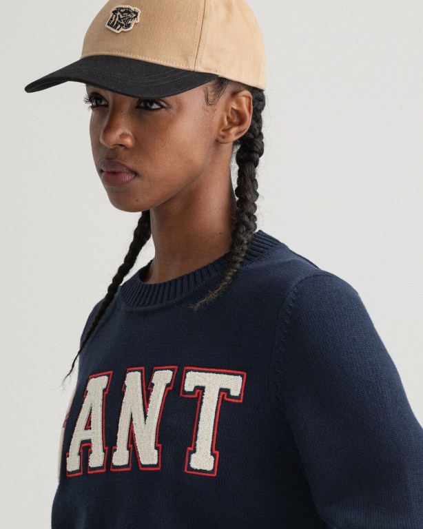 Gant Logo Cotton Crew Neck Women's Crew Neck Jumpers Blue | 7cPMTLxiCQS