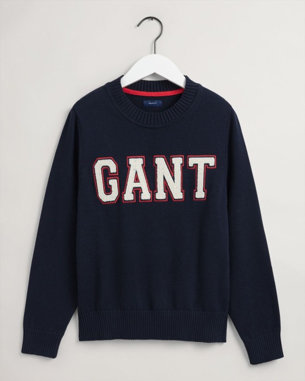 Gant Logo Cotton Crew Neck Women's Crew Neck Jumpers Blue | 7cPMTLxiCQS