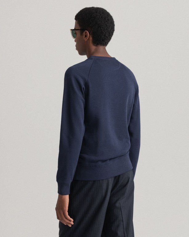 Gant Logo Crew Neck Men's Sweatshirts Blue | 1uggTrwXiBo