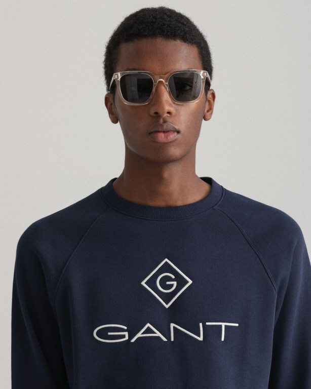 Gant Logo Crew Neck Men's Sweatshirts Blue | 1uggTrwXiBo