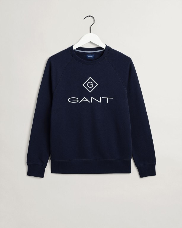 Gant Logo Crew Neck Men's Sweatshirts Blue | 1uggTrwXiBo