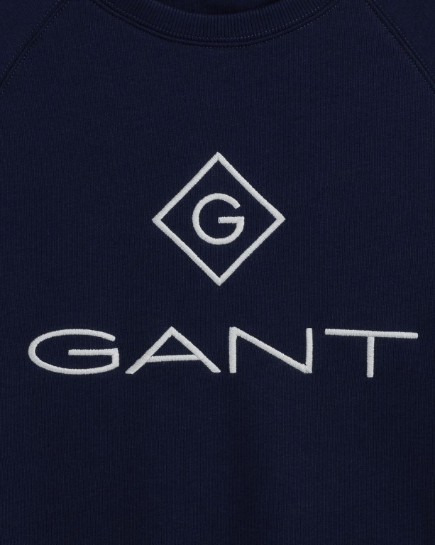 Gant Logo Crew Neck Men's Sweatshirts Blue | 1uggTrwXiBo