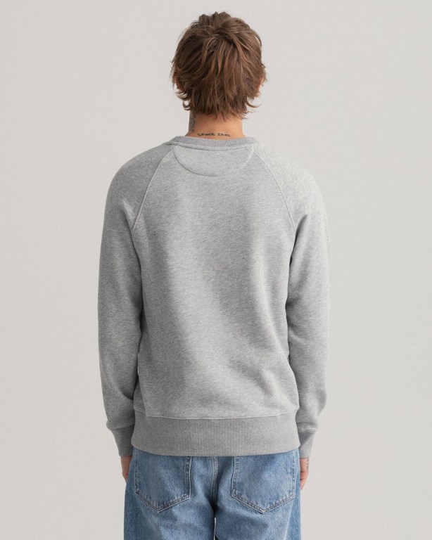 Gant Logo Crew Neck Men's Sweatshirts Grey | Ed5RY4dbaNb