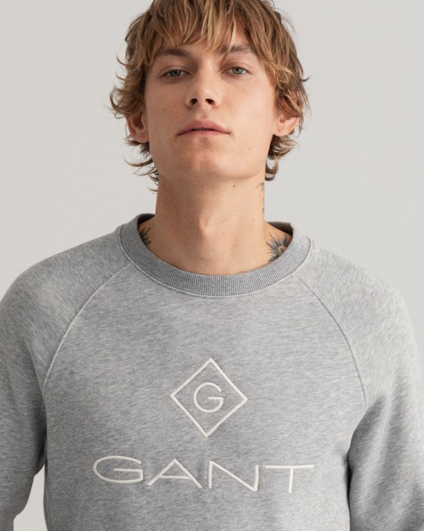 Gant Logo Crew Neck Men's Sweatshirts Grey | Ed5RY4dbaNb