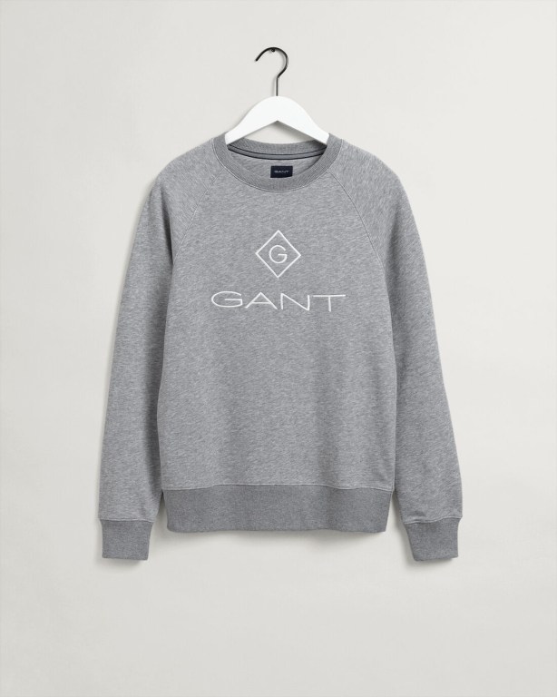 Gant Logo Crew Neck Men's Sweatshirts Grey | Ed5RY4dbaNb