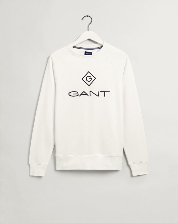 Gant Logo Crew Neck Men\'s Sweatshirts White | TlNPey5slsK