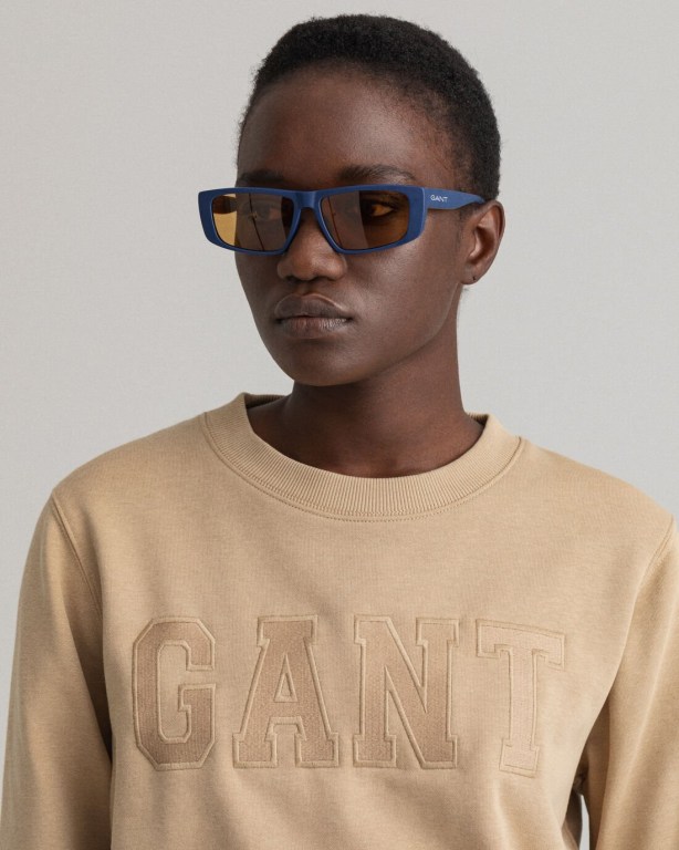 Gant Logo Crew Neck Women's Sweatshirts Dark Khaki | ZxE4nbFjFsJ