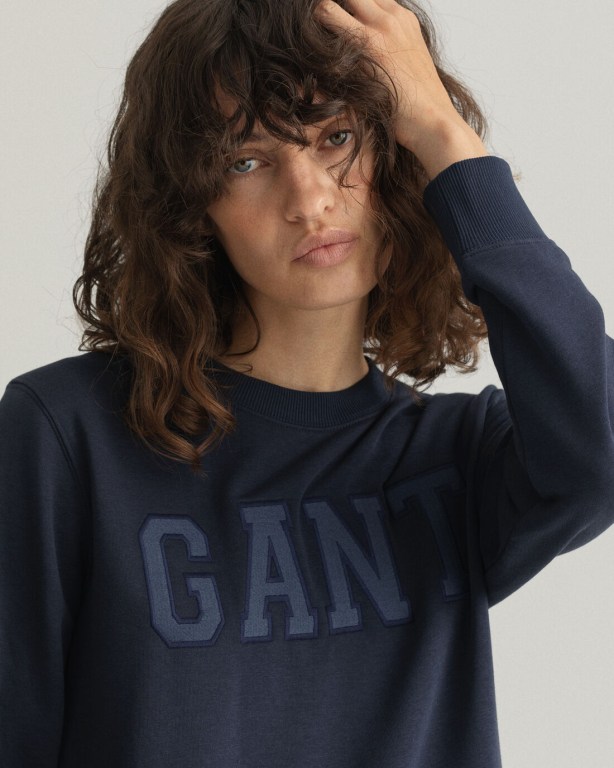 Gant Logo Crew Neck Women's Sweatshirts Blue | usDKx8CiG4F