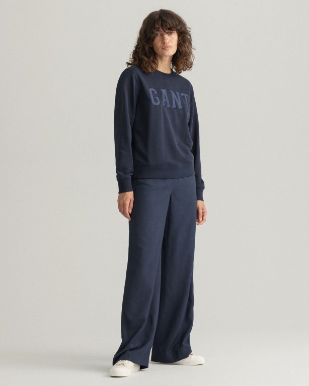 Gant Logo Crew Neck Women's Sweatshirts Blue | usDKx8CiG4F