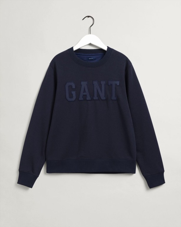 Gant Logo Crew Neck Women's Sweatshirts Blue | usDKx8CiG4F