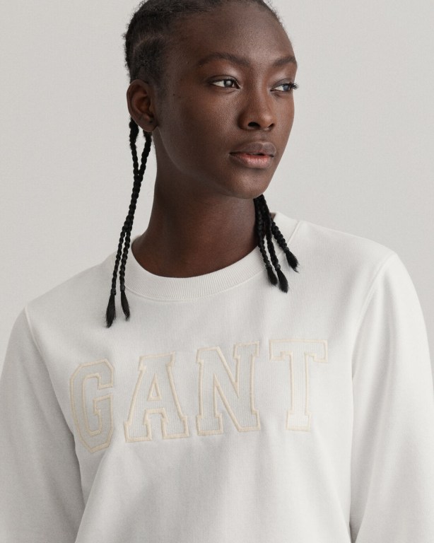 Gant Logo Crew Neck Women's Sweatshirts White | wyJ37dfUXJl