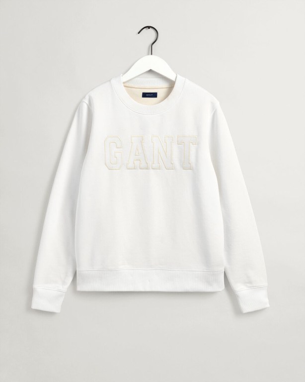 Gant Logo Crew Neck Women's Sweatshirts White | wyJ37dfUXJl