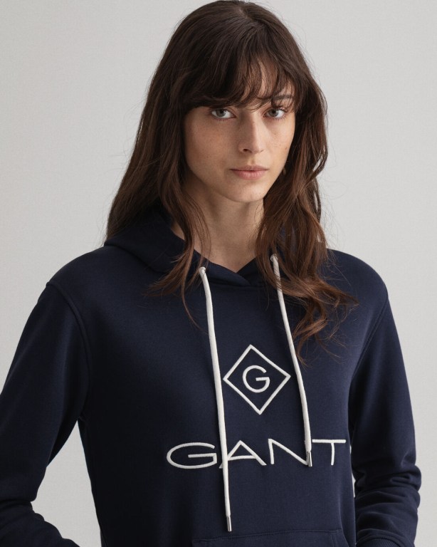 Gant Logo Hoodie Women's Dresses Blue | RxPp8907Akw