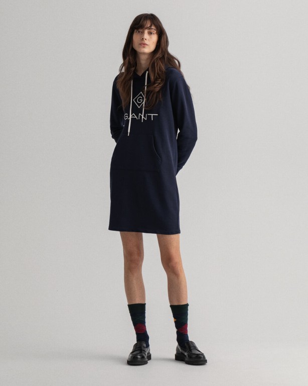 Gant Logo Hoodie Women's Dresses Blue | RxPp8907Akw