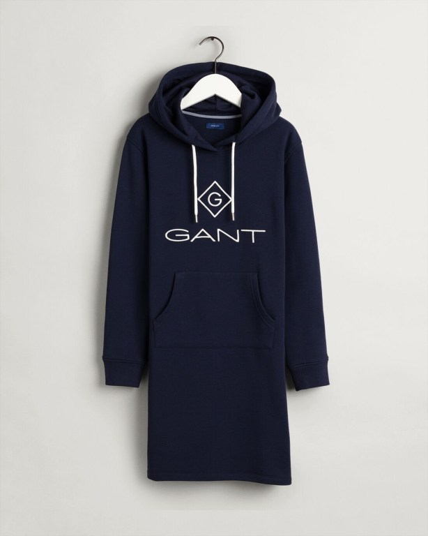 Gant Logo Hoodie Women's Dresses Blue | RxPp8907Akw