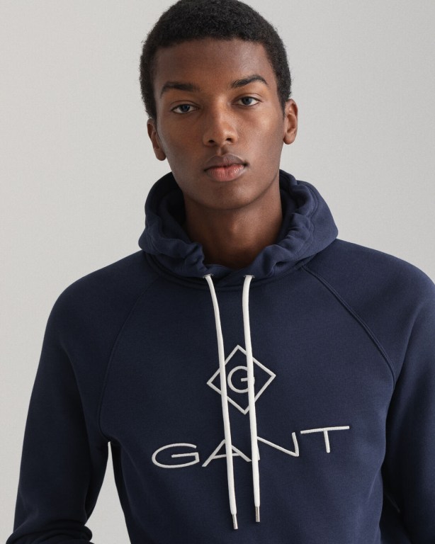 Gant Logo Men's Hoodies Blue | 0fHjuYzQG9B