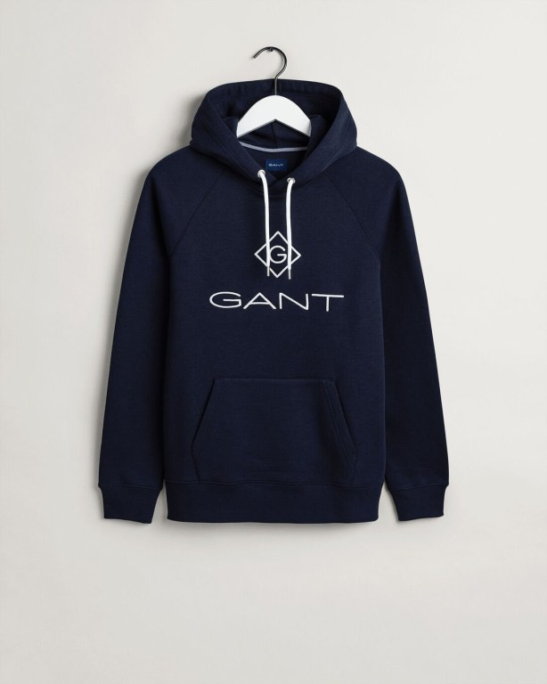 Gant Logo Men's Hoodies Blue | 0fHjuYzQG9B