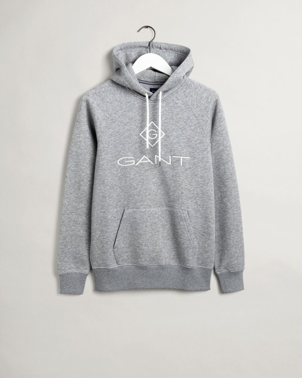 Gant Logo Men's Hoodies Grey | 6GmlbWDDIsz