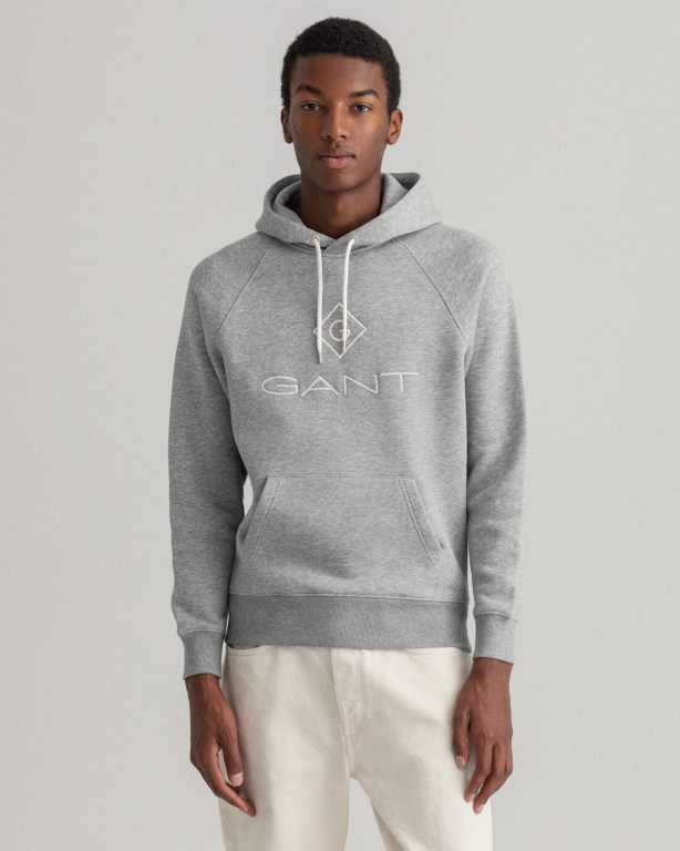 Gant Logo Men\'s Hoodies Grey | 6GmlbWDDIsz