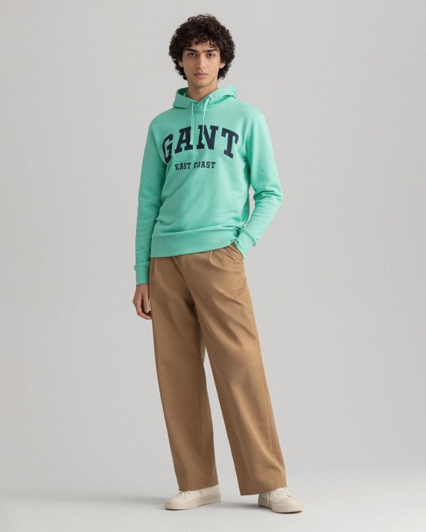 Gant Logo Men's Hoodies Mint | uyvbECm0eGl