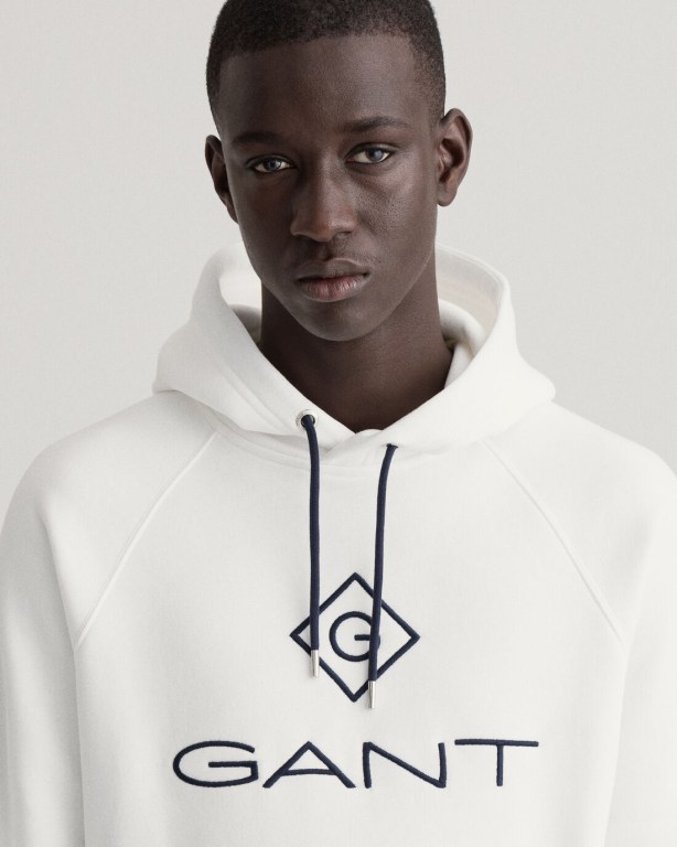 Gant Logo Men's Hoodies White | iUeJQbImHLu