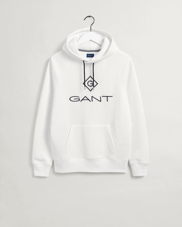 Gant Logo Men's Hoodies White | iUeJQbImHLu