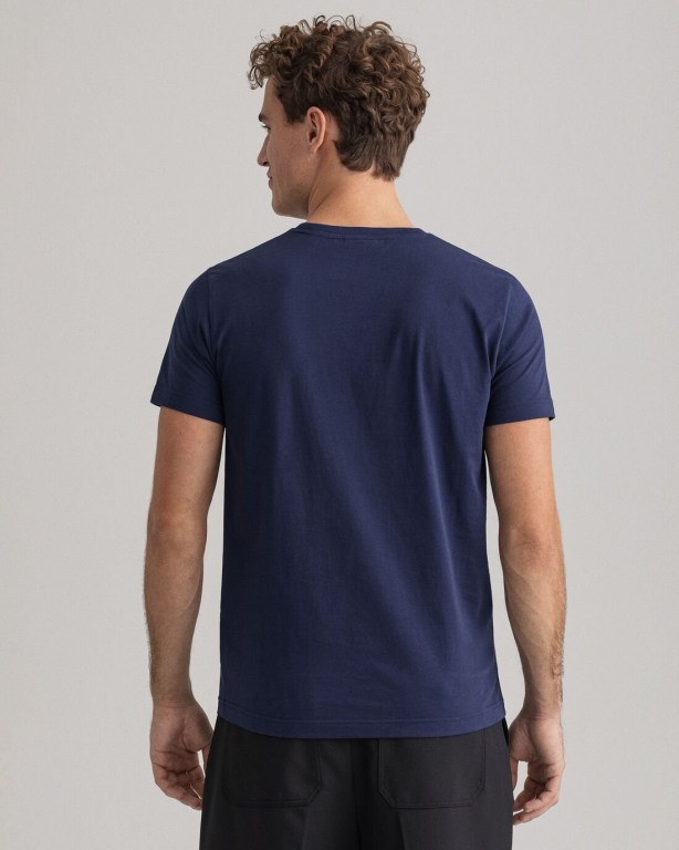 Gant Logo Men's T-shirts Blue | X1kygbupZZO