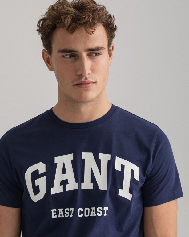 Gant Logo Men's T-shirts Blue | X1kygbupZZO