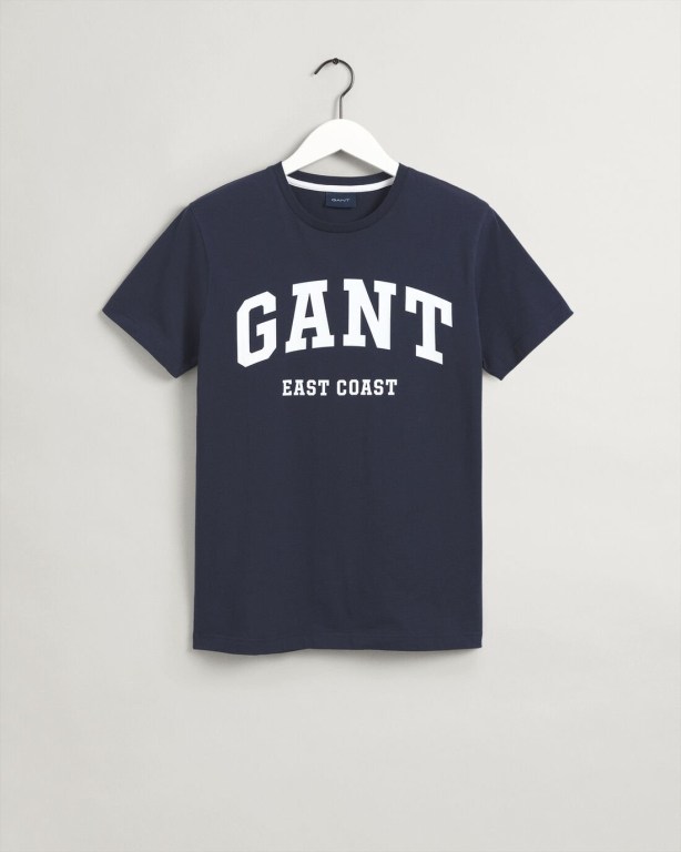 Gant Logo Men's T-shirts Blue | X1kygbupZZO