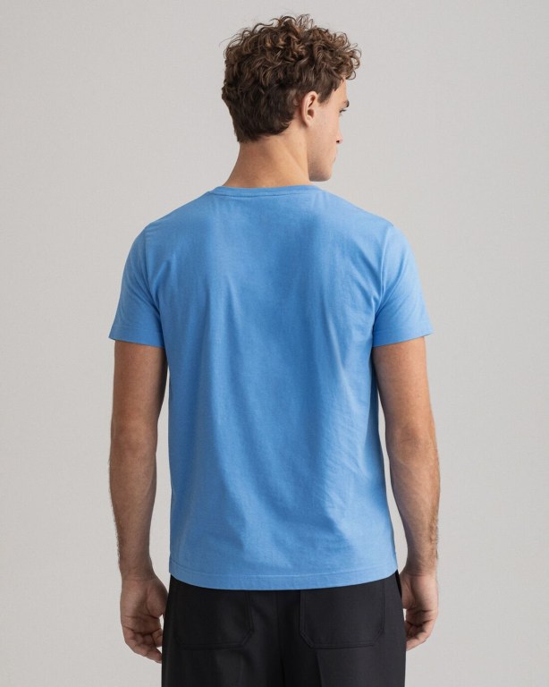 Gant Logo Men's T-shirts Blue | efkjZiXHfOK