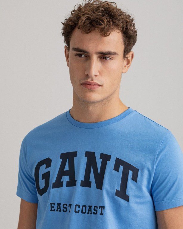 Gant Logo Men's T-shirts Blue | efkjZiXHfOK