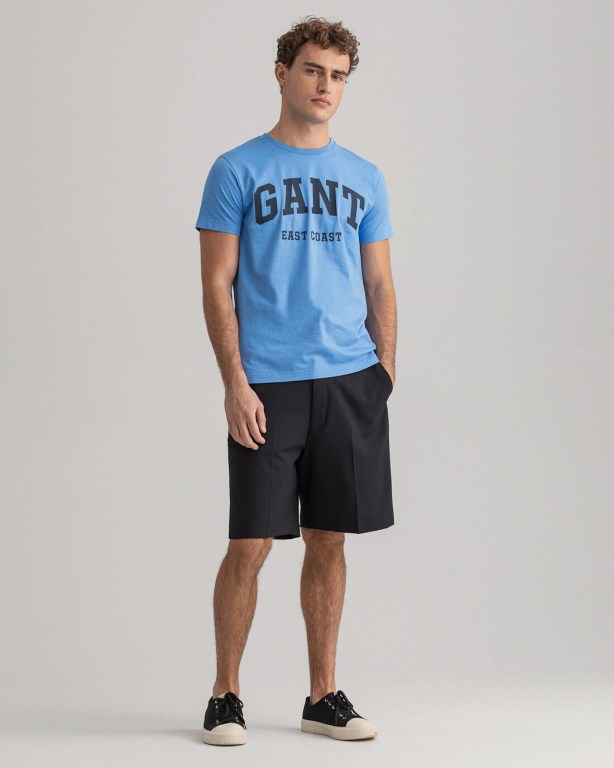 Gant Logo Men's T-shirts Blue | efkjZiXHfOK