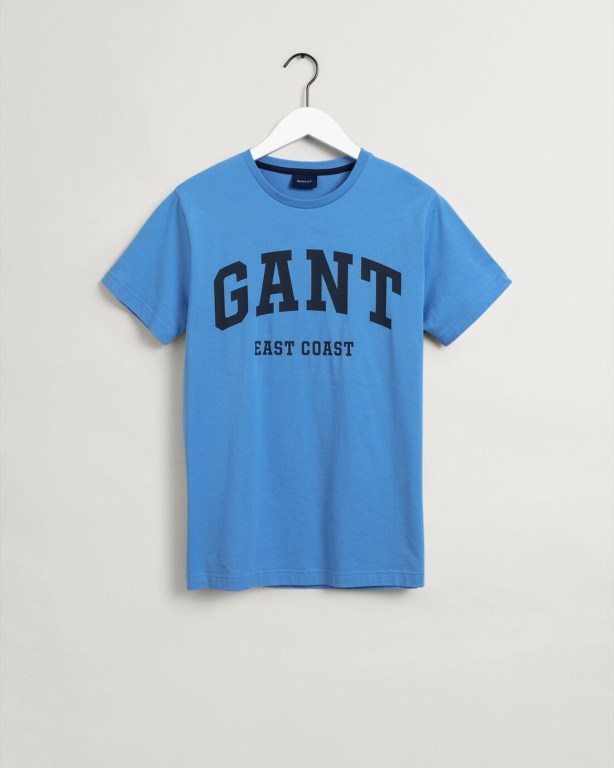 Gant Logo Men's T-shirts Blue | efkjZiXHfOK