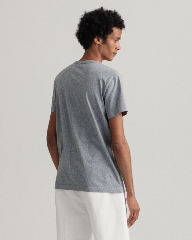 Gant Logo Men's T-shirts Grey | 3CNzn87RTOj