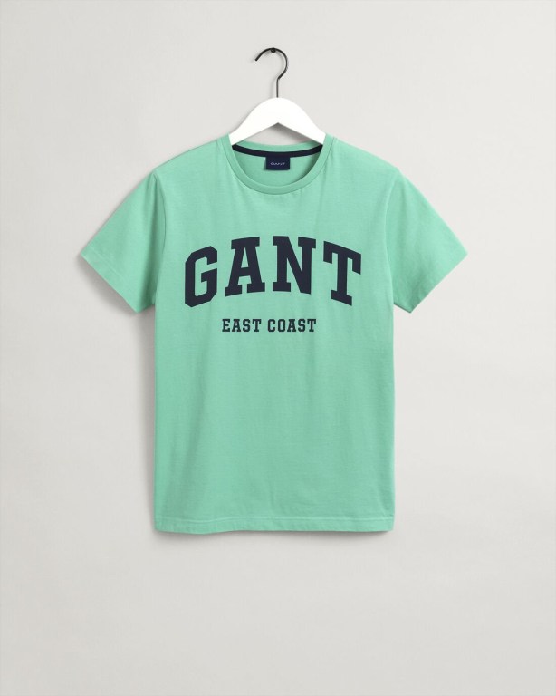 Gant Logo Men's T-shirts Mint | 1UOIDTxd29l