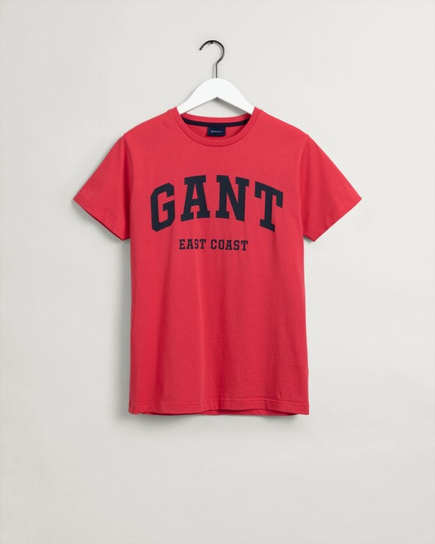 Gant Logo Men's T-shirts Pink | 1h9ge9Eg82c