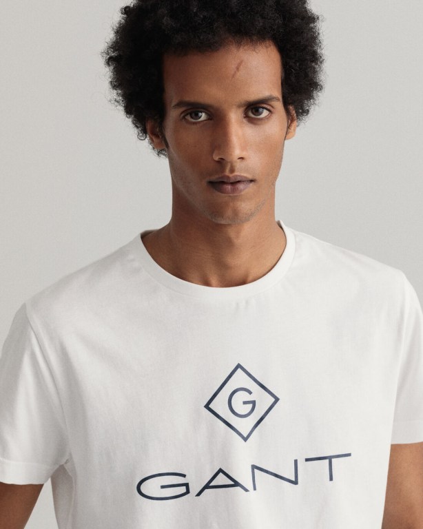 Gant Logo Men's T-shirts White | FVE01mpDA6Q