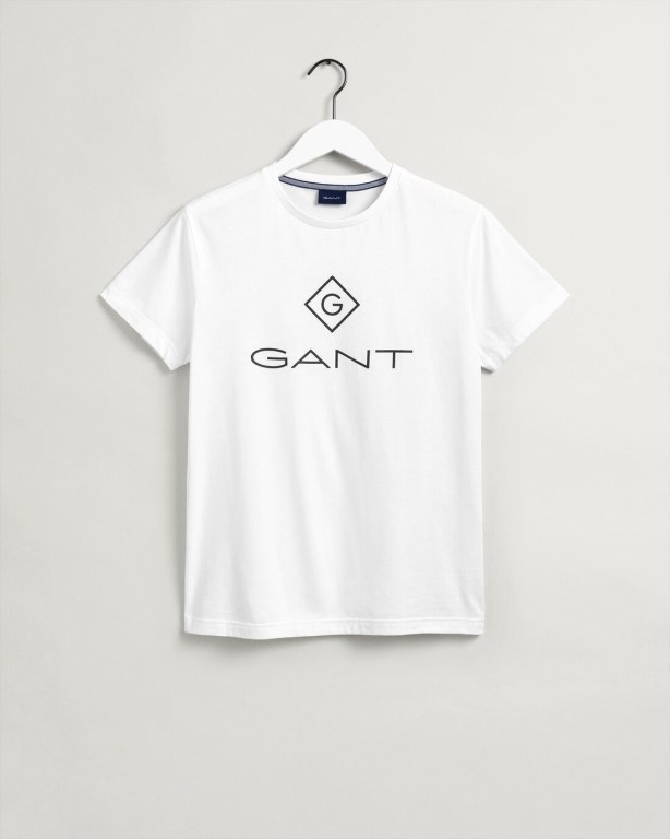 Gant Logo Men's T-shirts White | FVE01mpDA6Q