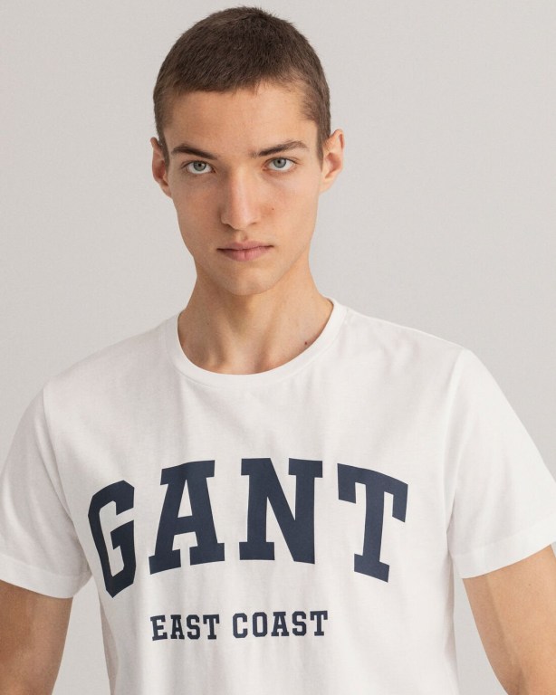 Gant Logo Men's T-shirts White | Iv3nEW8HVnR