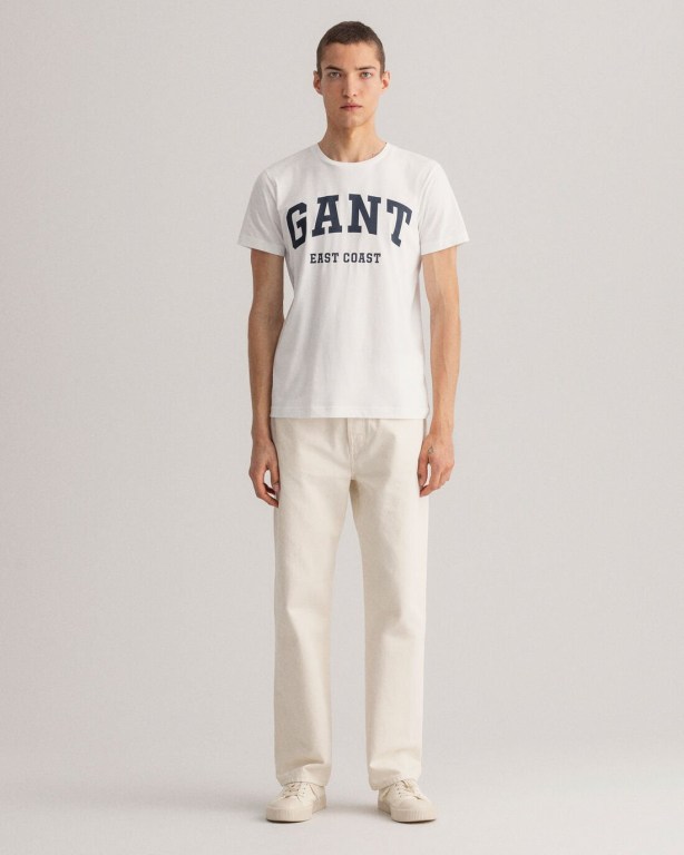 Gant Logo Men's T-shirts White | Iv3nEW8HVnR