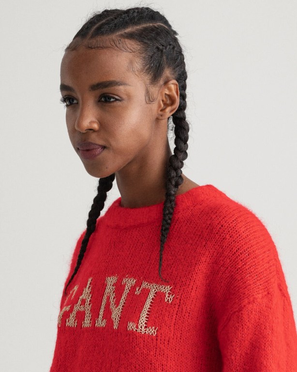 Gant Logo Mohair Crew Neck Women's Crew Neck Jumpers Red | bUGfLstAOUW