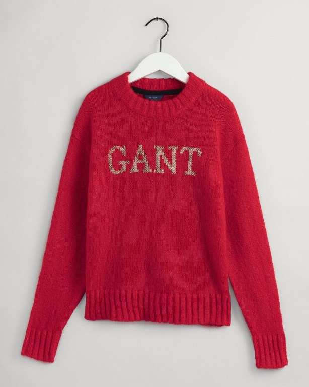 Gant Logo Mohair Crew Neck Women's Crew Neck Jumpers Red | bUGfLstAOUW