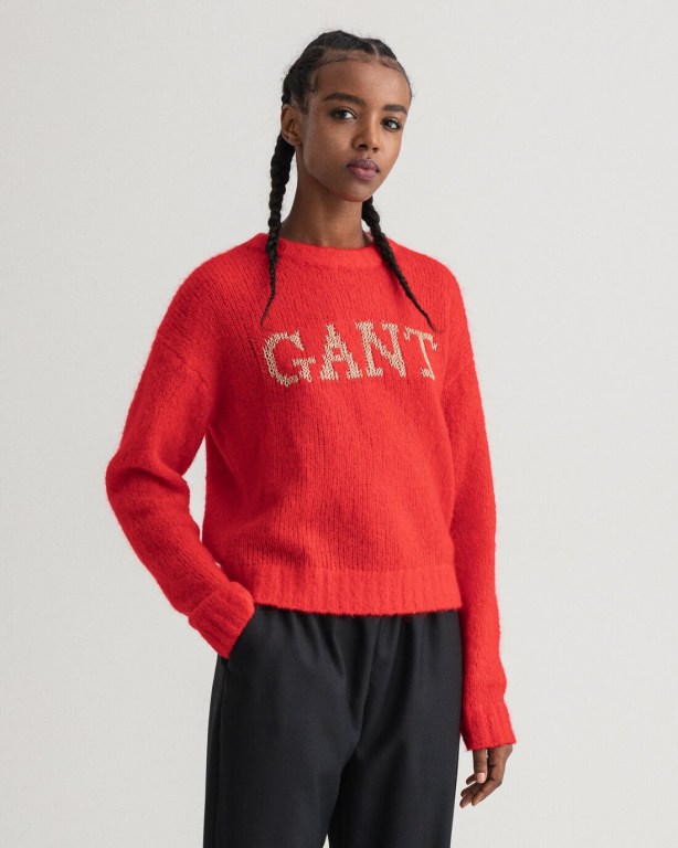 Gant Logo Mohair Crew Neck Women\'s Crew Neck Jumpers Red | bUGfLstAOUW