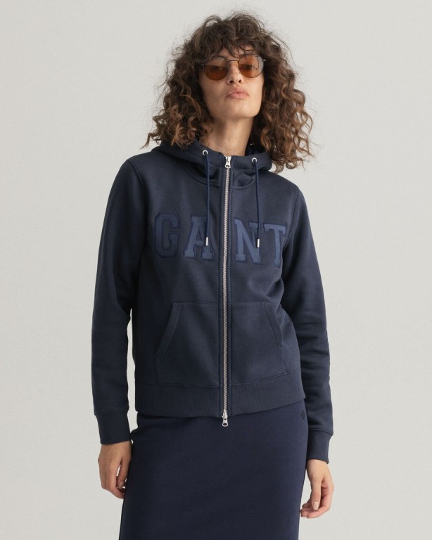 Gant Logo Zip Women's Hoodies Blue | Ti64nRrjFqJ