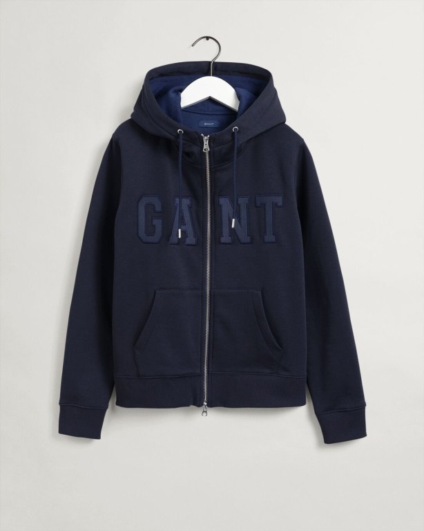 Gant Logo Zip Women's Hoodies Blue | Ti64nRrjFqJ