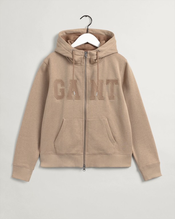 Gant Logo Zip Women's Hoodies Dark Khaki | QNEm185JBPn