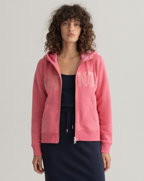 Gant Logo Zip Women's Hoodies Rose | 9CezEXE82Iz