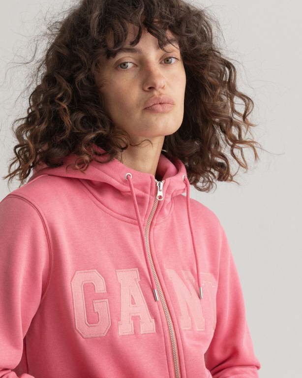 Gant Logo Zip Women's Hoodies Rose | 9CezEXE82Iz