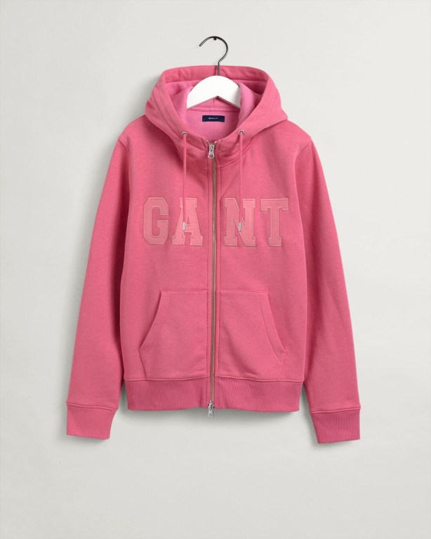 Gant Logo Zip Women's Hoodies Rose | 9CezEXE82Iz